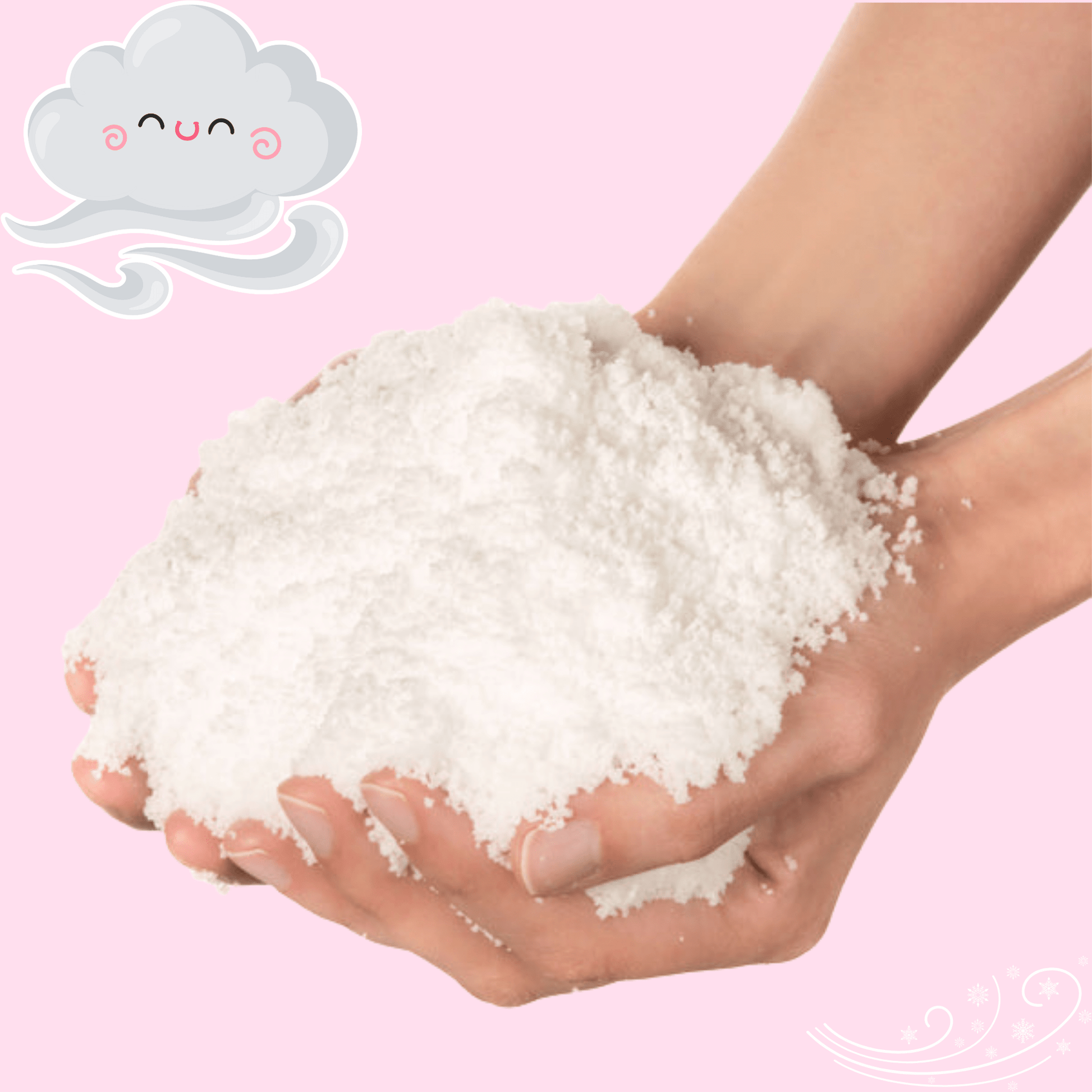 Instant snow powder expanding in hand – cloud slime ingredient