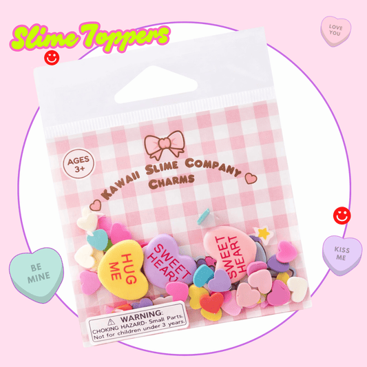 Kawaii Slime Company Sweetheart slime topper charms bag filled with colorful heart charms for DIY slime and craft projects