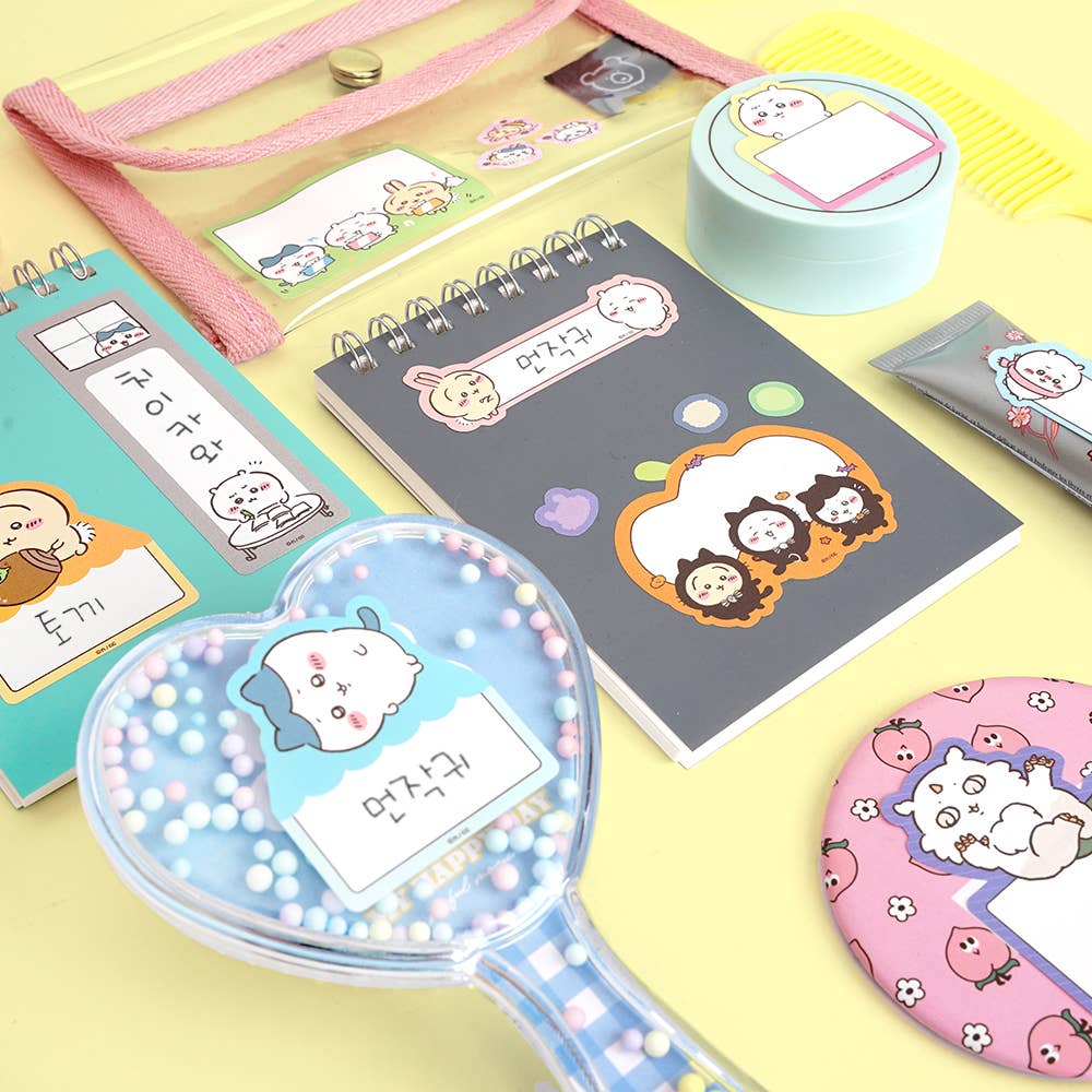 Kawaii sticker pack Chiikawa characters blue yellow pastel theme label stickers - Overrated Korean Beauty & More