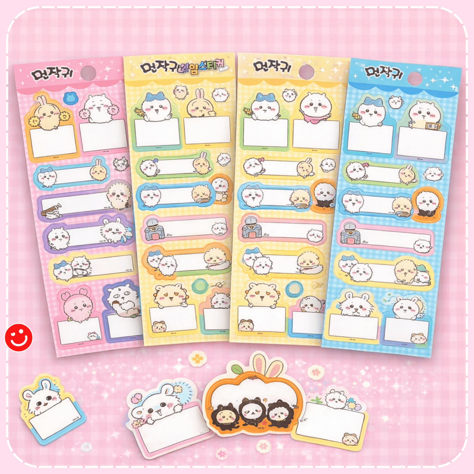 Kawaii sticker pack Chiikawa Big Name Label Set all four color themes - Overrated Korean Beauty & More