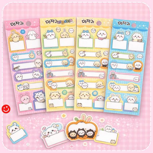 Kawaii sticker pack Chiikawa Big Name Label Set all four color themes - Overrated Korean Beauty & More