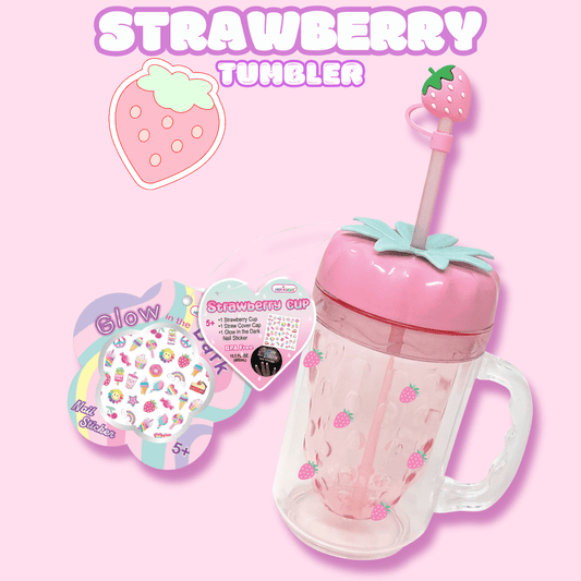 Kawaii Strawberry Mason Jar Tumbler with Nail Stickers - OVERRATED
