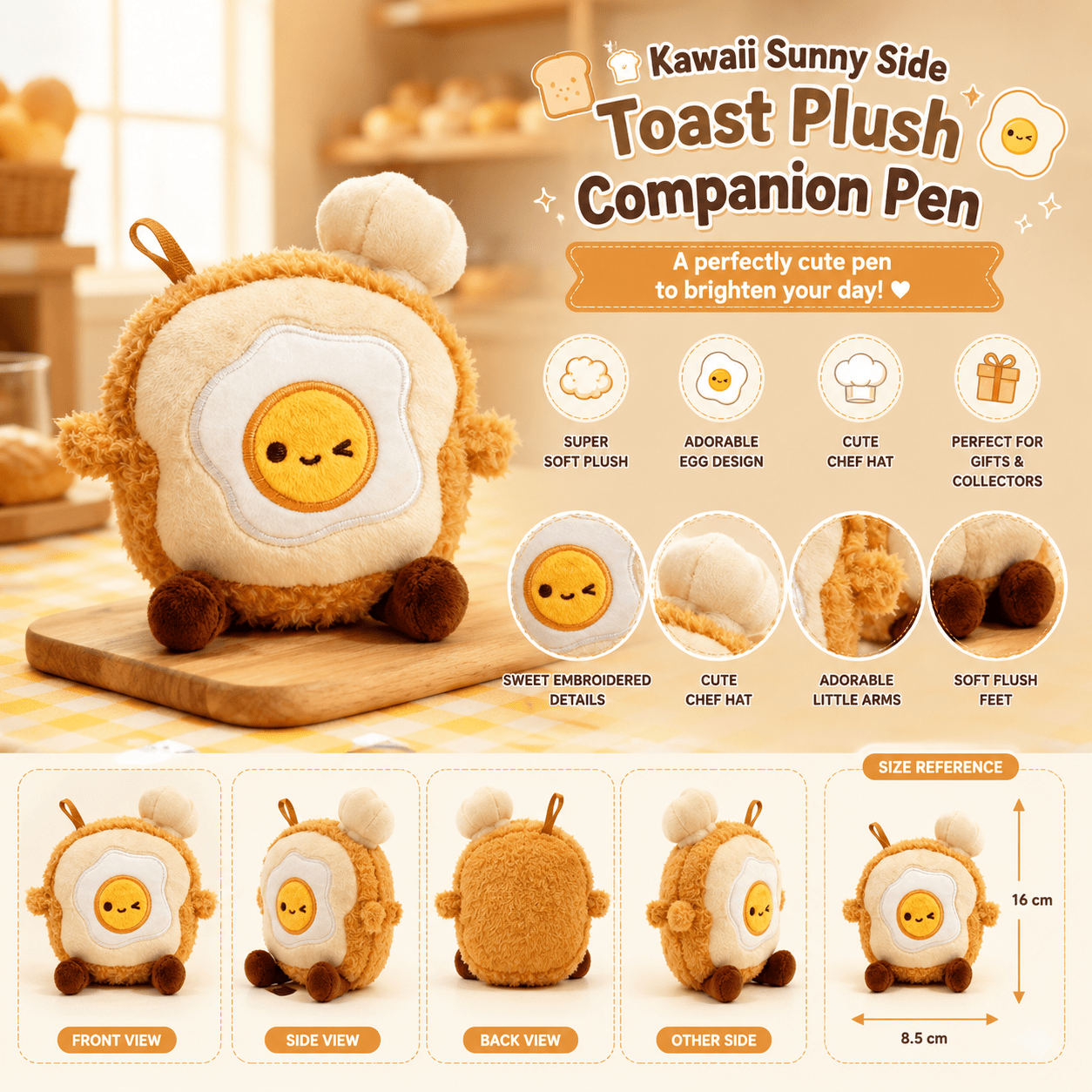 Kawaii Sunny Side Toast Plush Pen - OVERRATED