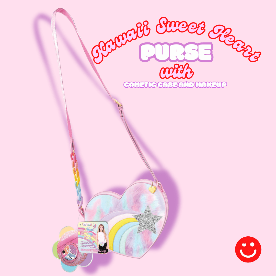 Kawaii Sweet Heart Crossbody Purse with Makeup & Cosmetic Pouch - OVERRATED
