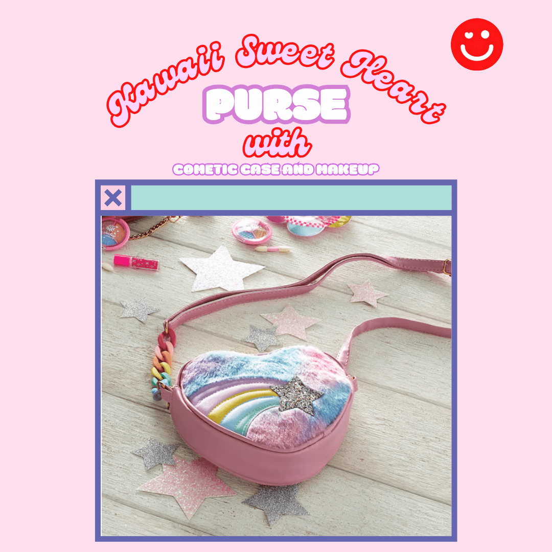 Kawaii Sweet Heart Crossbody Purse with Makeup & Cosmetic Pouch - OVERRATED