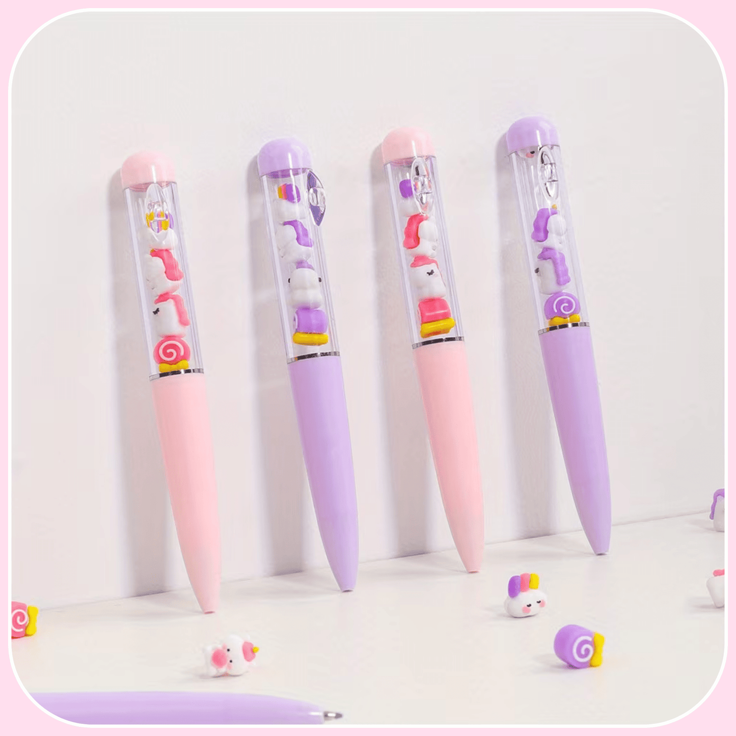 Kawaii gel pen unicorn jenga stacked character design front view - Overrated Korean Beauty & More