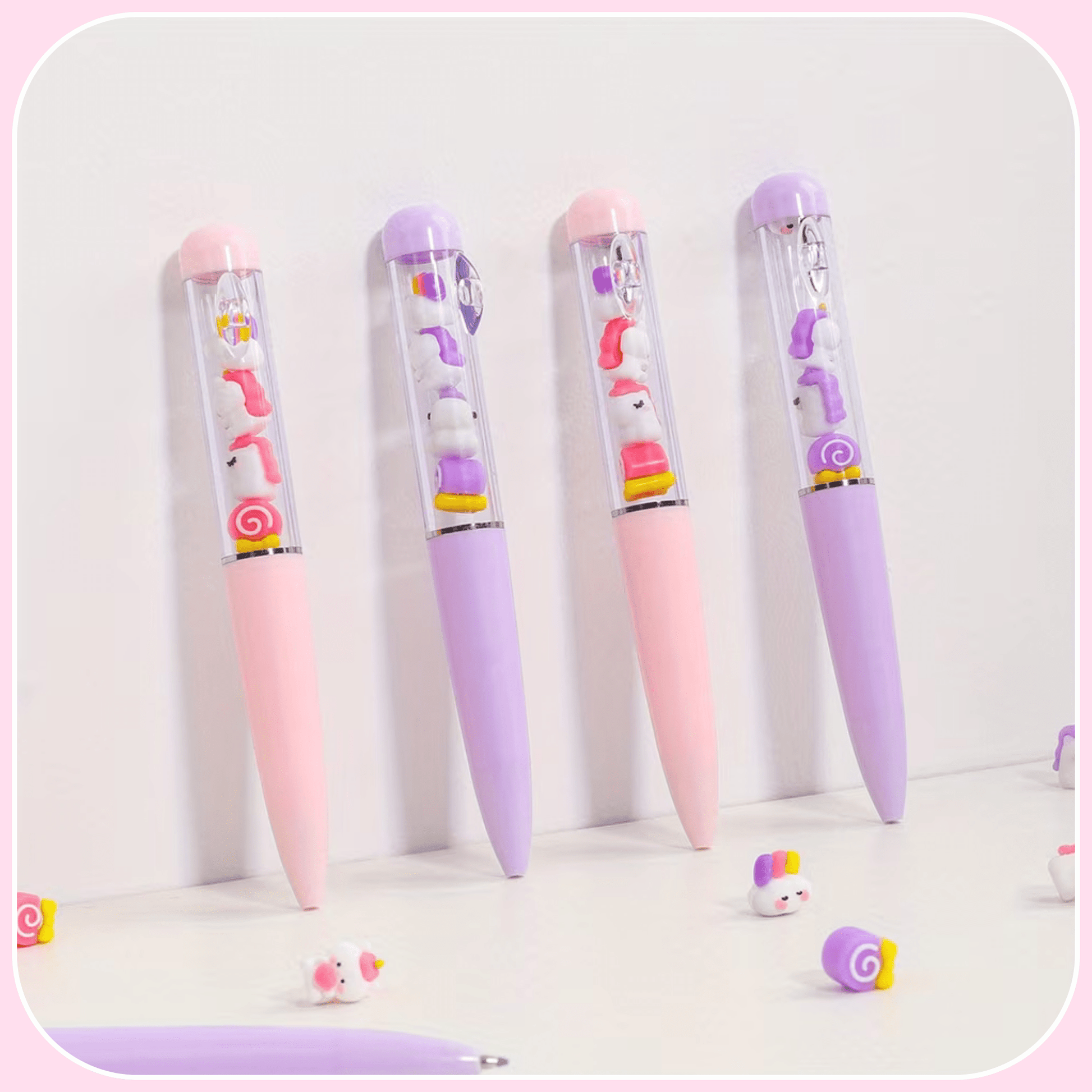 Kawaii gel pen unicorn jenga stacked character design front view - Overrated Korean Beauty & More