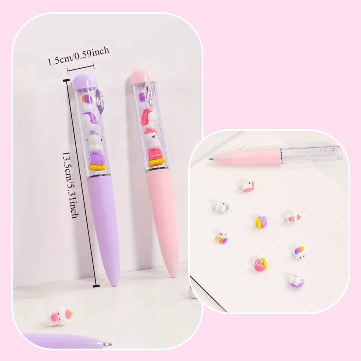 Kawaii gel pen unicorn jenga clear barrel character stack close up - Overrated Korean Beauty & More