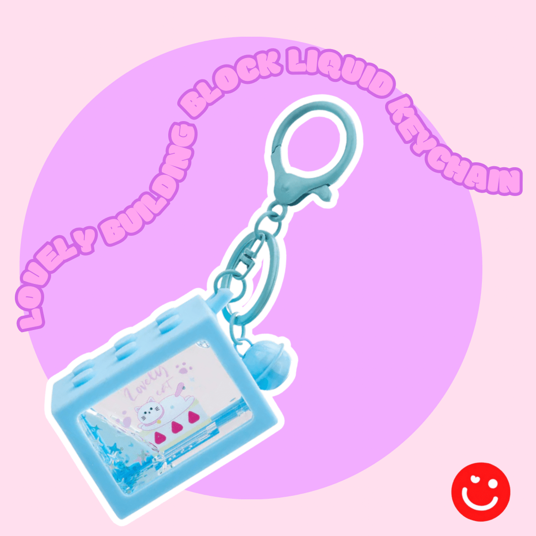 Kira Kira Lovely Blue Building Block Liquid Keychain - OVERRATED