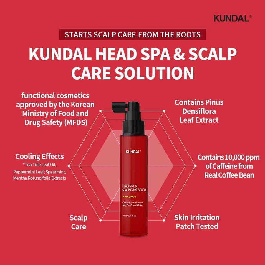 Kundal caffeine scalp tonic front label close up - Overrated Korean Beauty & More