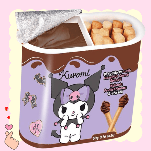 Sanrio Kuromi snacks hazelnut cocoa breadsticks officially licensed - Overrated Korean Beauty & More