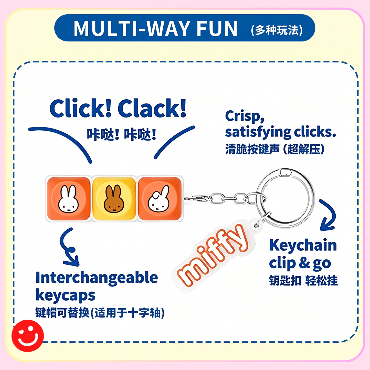 Miffy Mechanical Keycap Fidget Keychain - OVERRATED