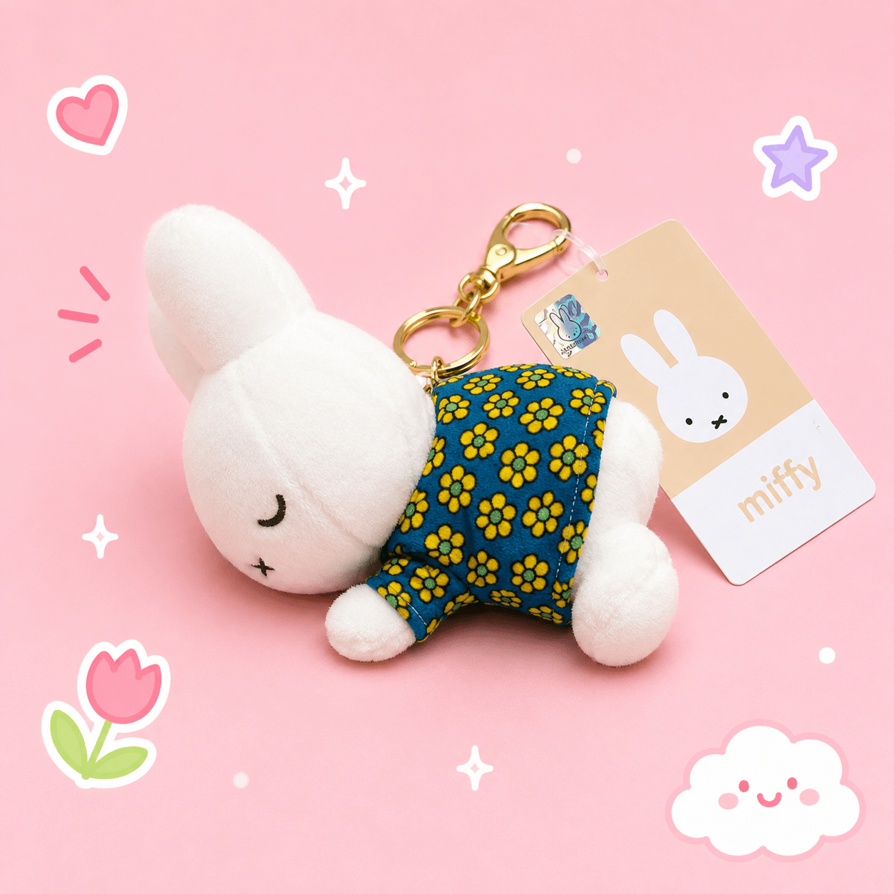 Miffy Plush Keychain – Blue Floral Outfit - OVERRATED