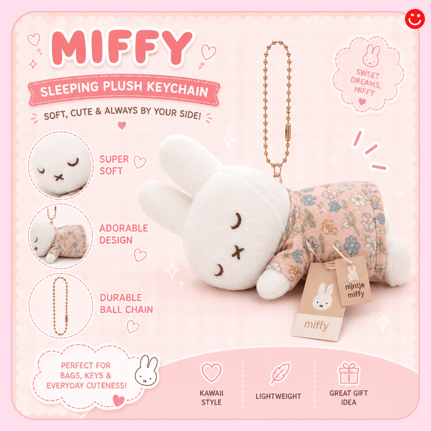 Miffy Sleeping Floral Plush Keychain - OVERRATED