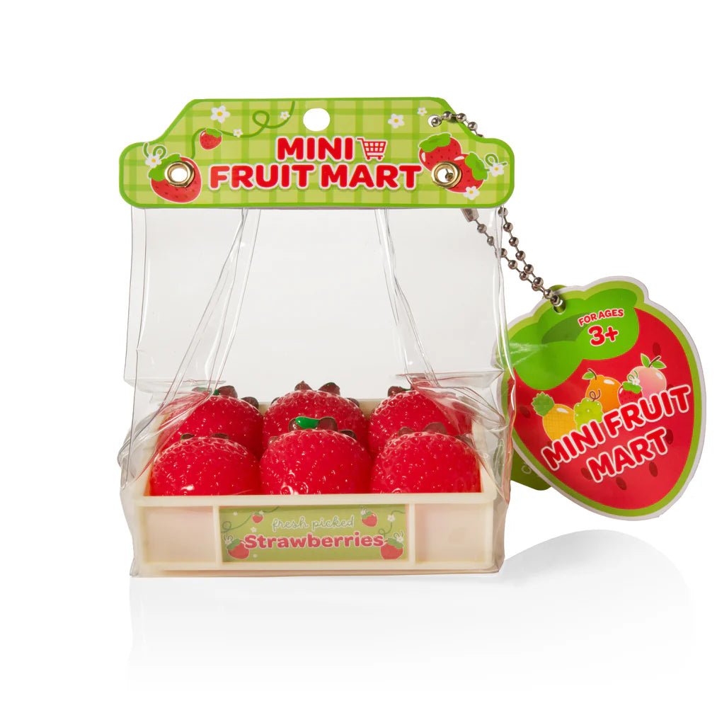 Kawaii squishy toy mini fruit mart taba on colorful background - Overrated Korean Beauty & More
