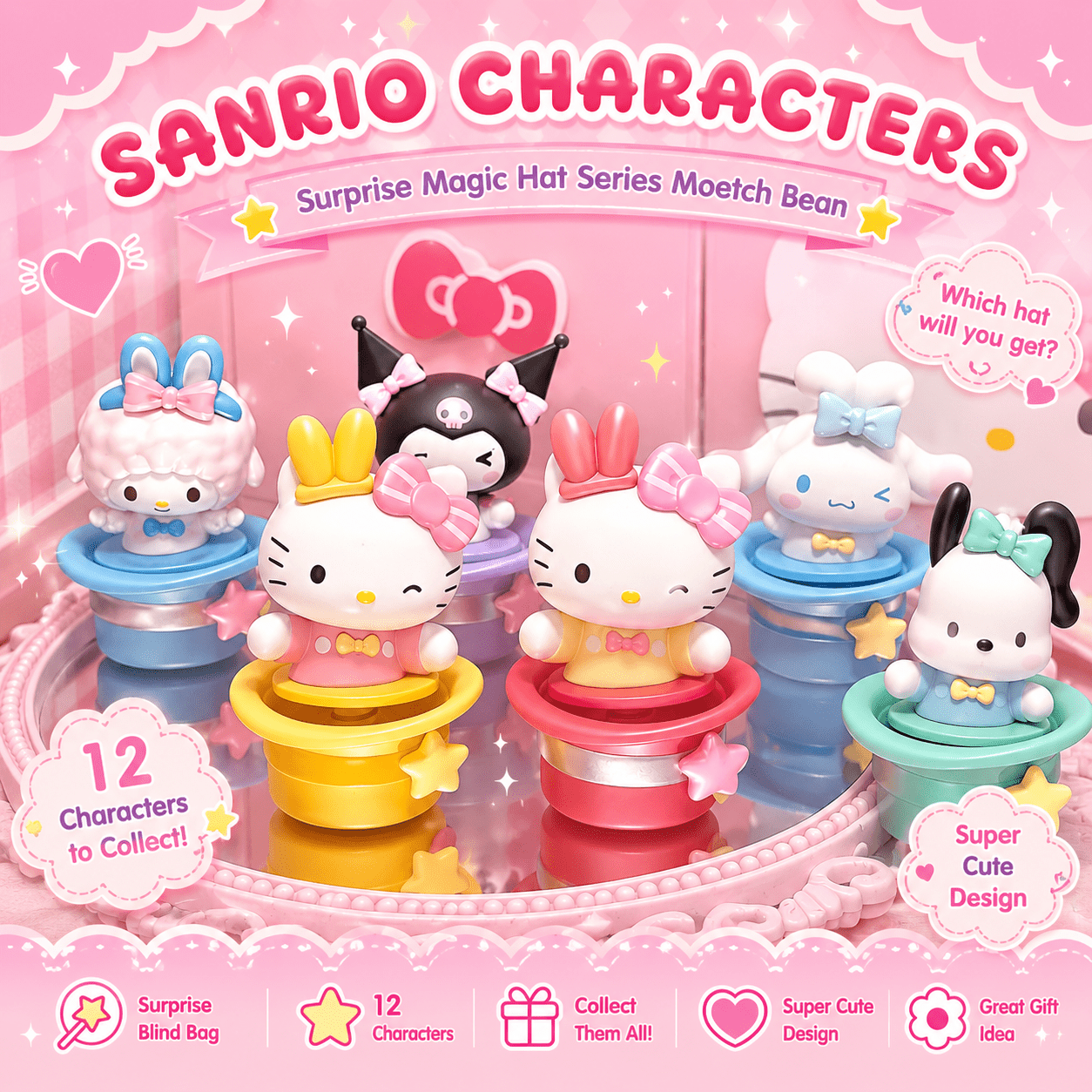 Moetch Sanrio Magic Hat Surprise Miniature Series Wobble Figures Blind Bag - OVERRATED