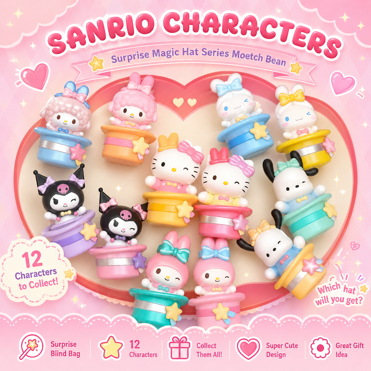 Moetch Sanrio Magic Hat Surprise Miniature Series Wobble Figures Blind Bag - OVERRATED