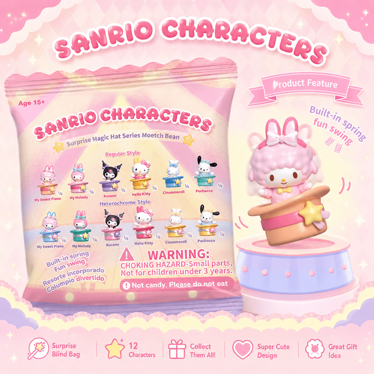 Moetch Sanrio Magic Hat Surprise Miniature Series Wobble Figures Blind Bag - OVERRATED
