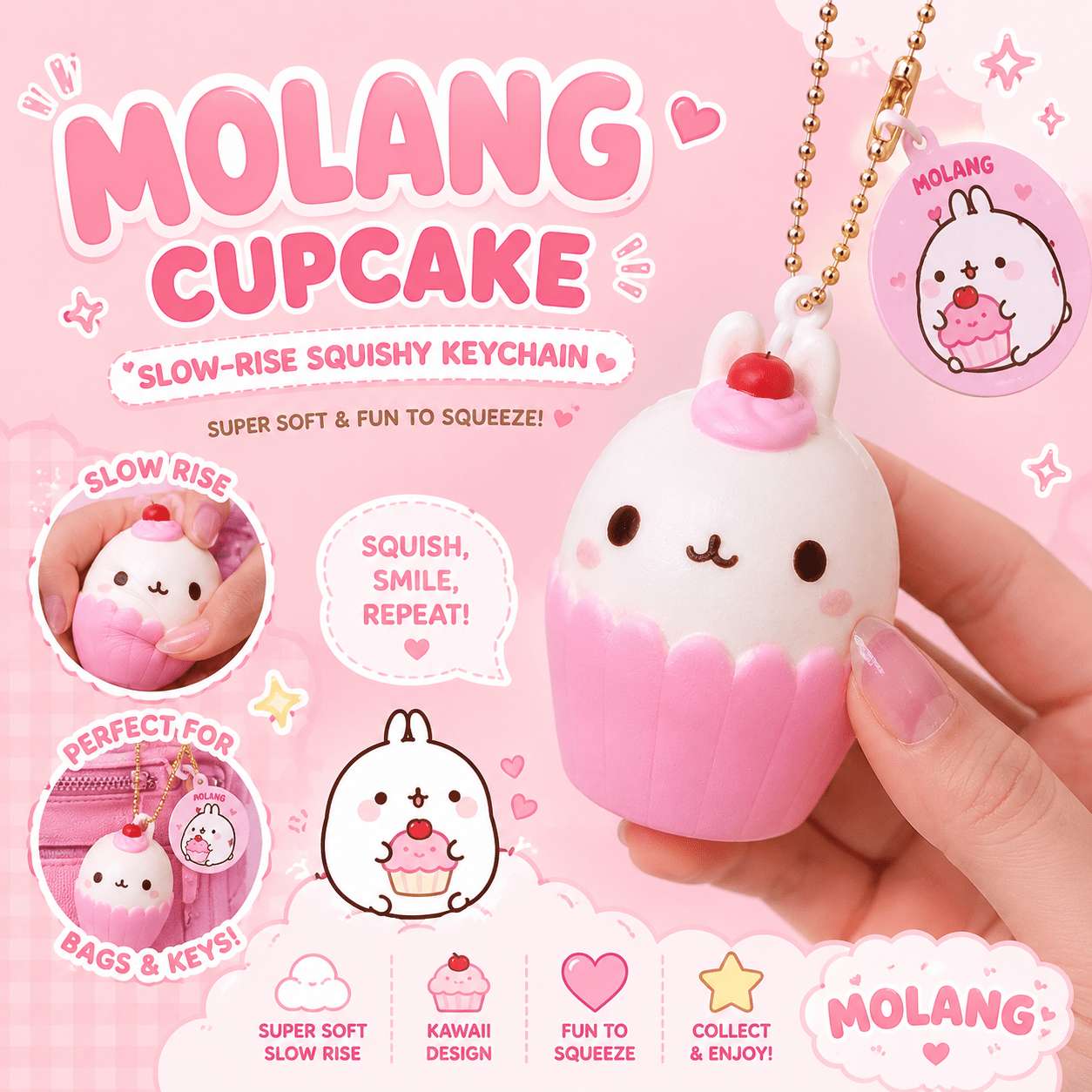 Molang bag charm kawaii bunny figure keyring - OVERRATED