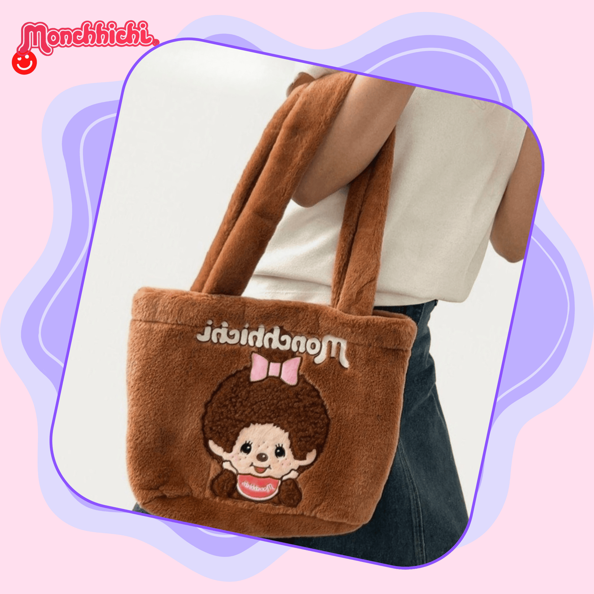 Monchhichi tote bag face embroidery close-up detail - Overrated Korean Beauty & More