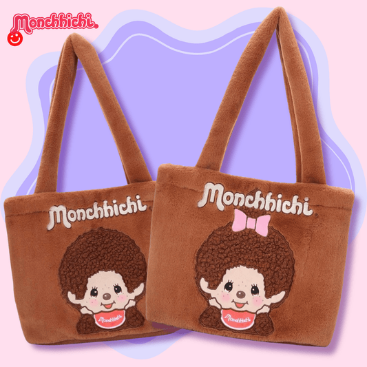 Monchhichi tote bag plush character shoulder bag front view - Overrated Korean Beauty & More