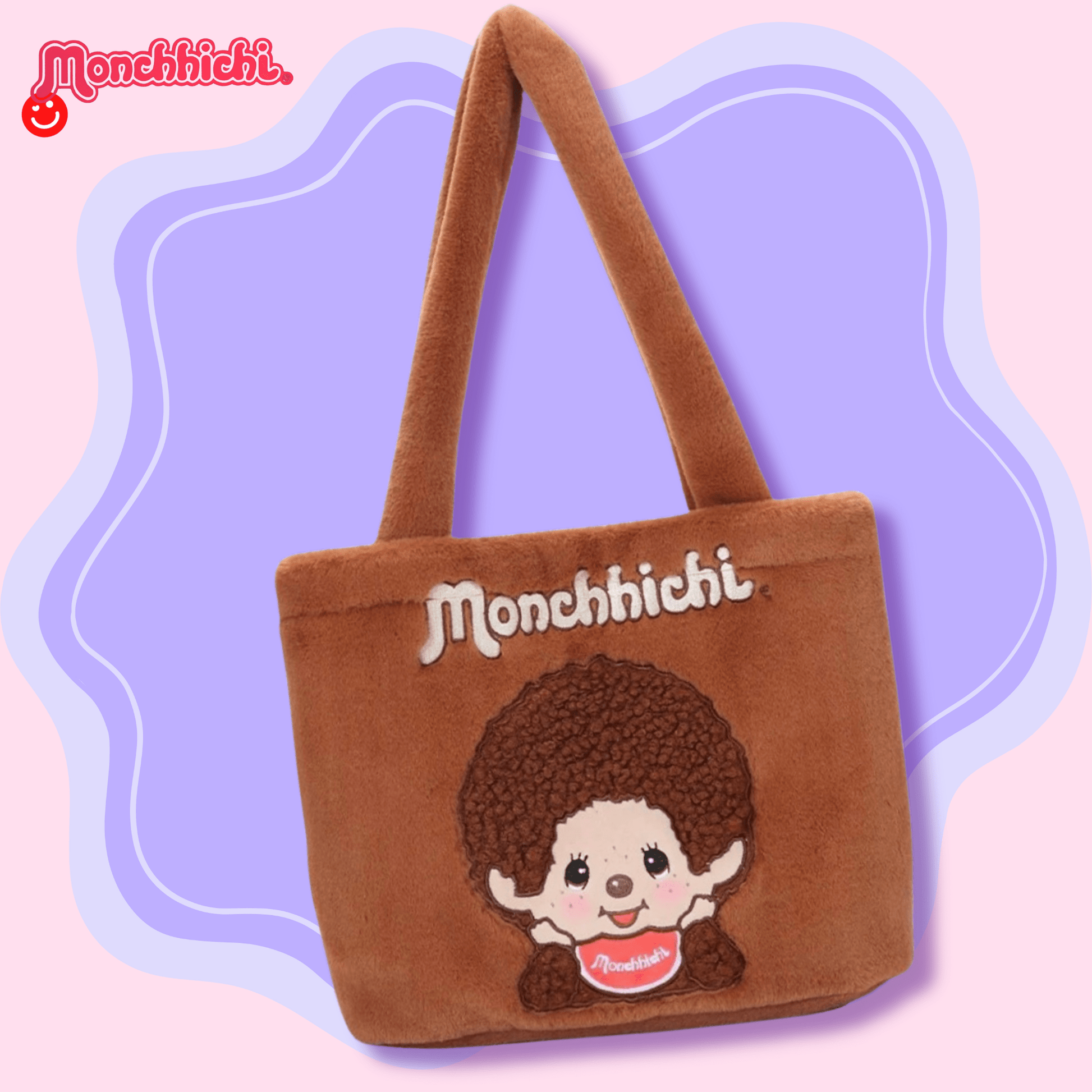 Monchhichi tote bag side view showing strap and body - Overrated Korean Beauty & More