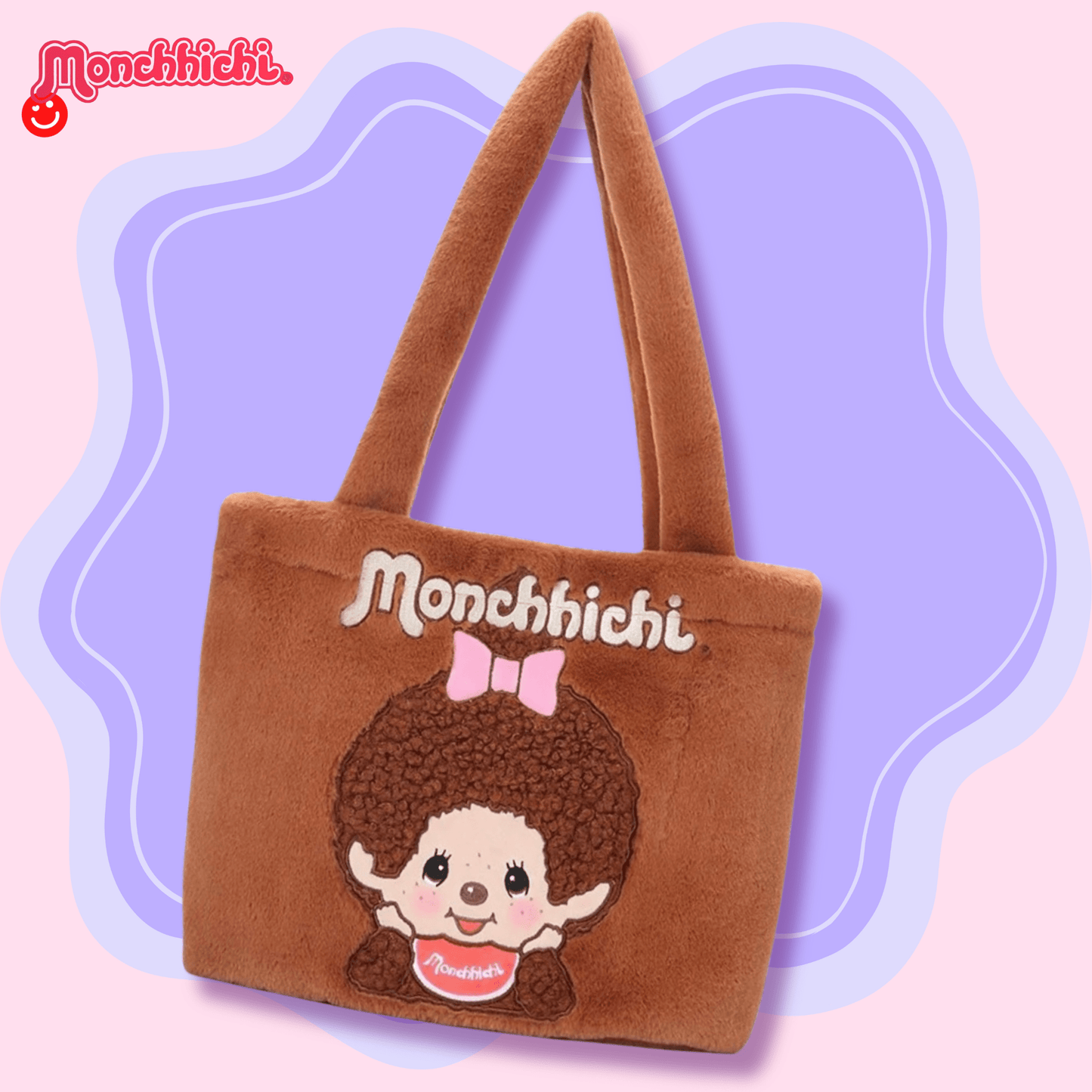 Monchhichi tote bag back view plush material detail - Overrated Korean Beauty & More