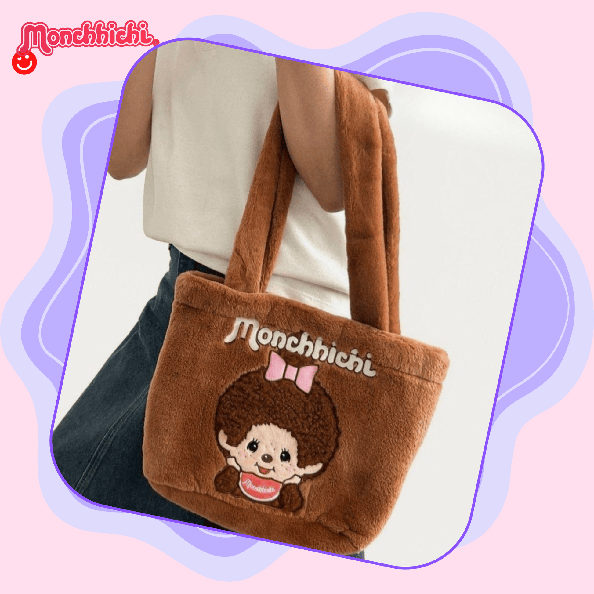Monchhichi tote bag handle detail plush kawaii shoulder bag - Overrated Korean Beauty & More