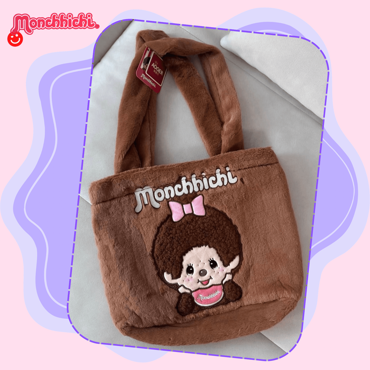 Monchhichi tote bag lifestyle photo holding bag kawaii style - Overrated Korean Beauty & More
