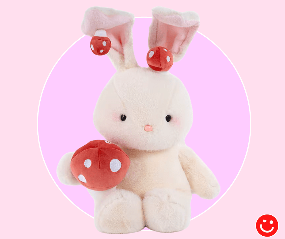kawaii plush bunny mushroom dream close up face floppy ears blushing - Overrated Korean Beauty & More