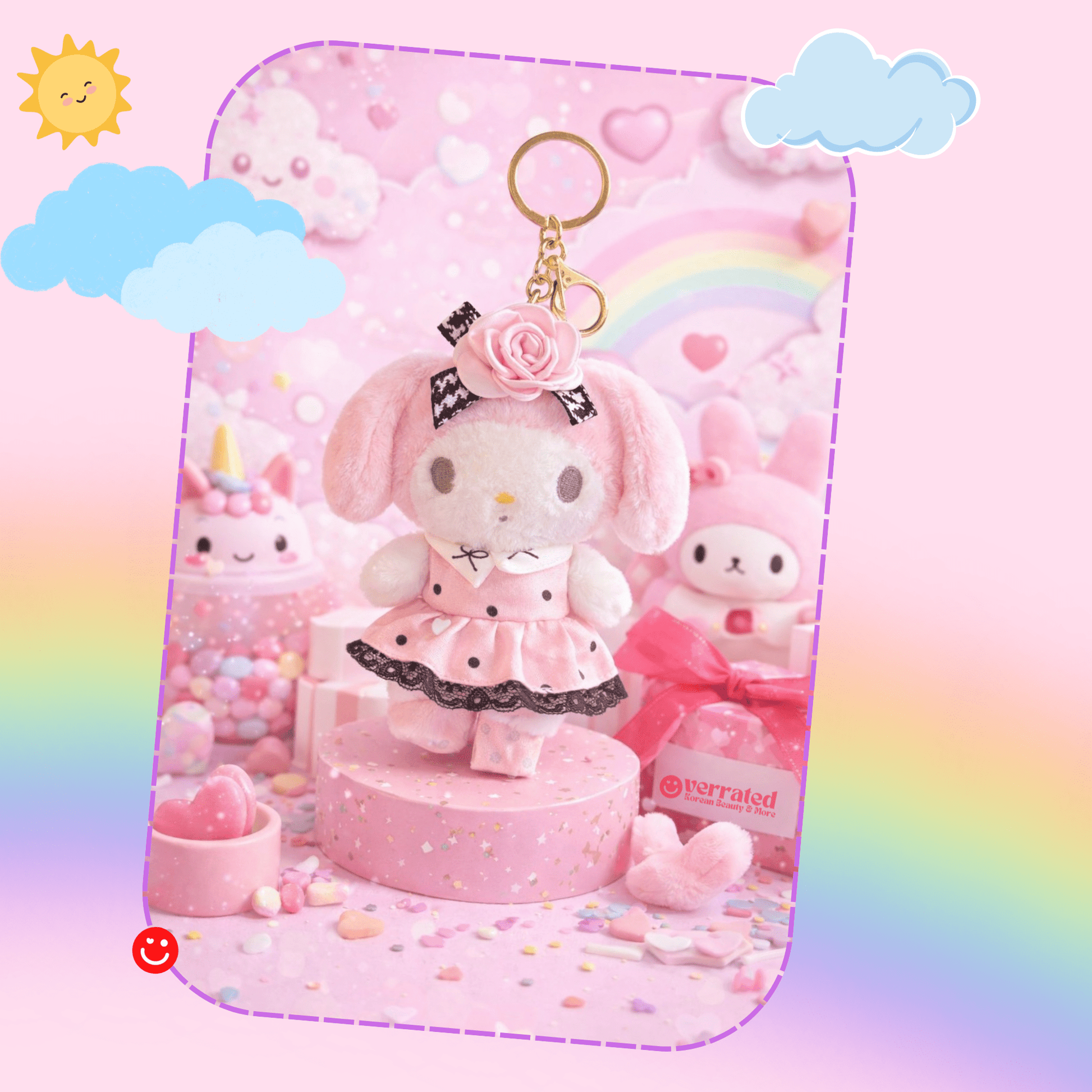 My Melody Pastel Rose Plush Keychain - OVERRATED