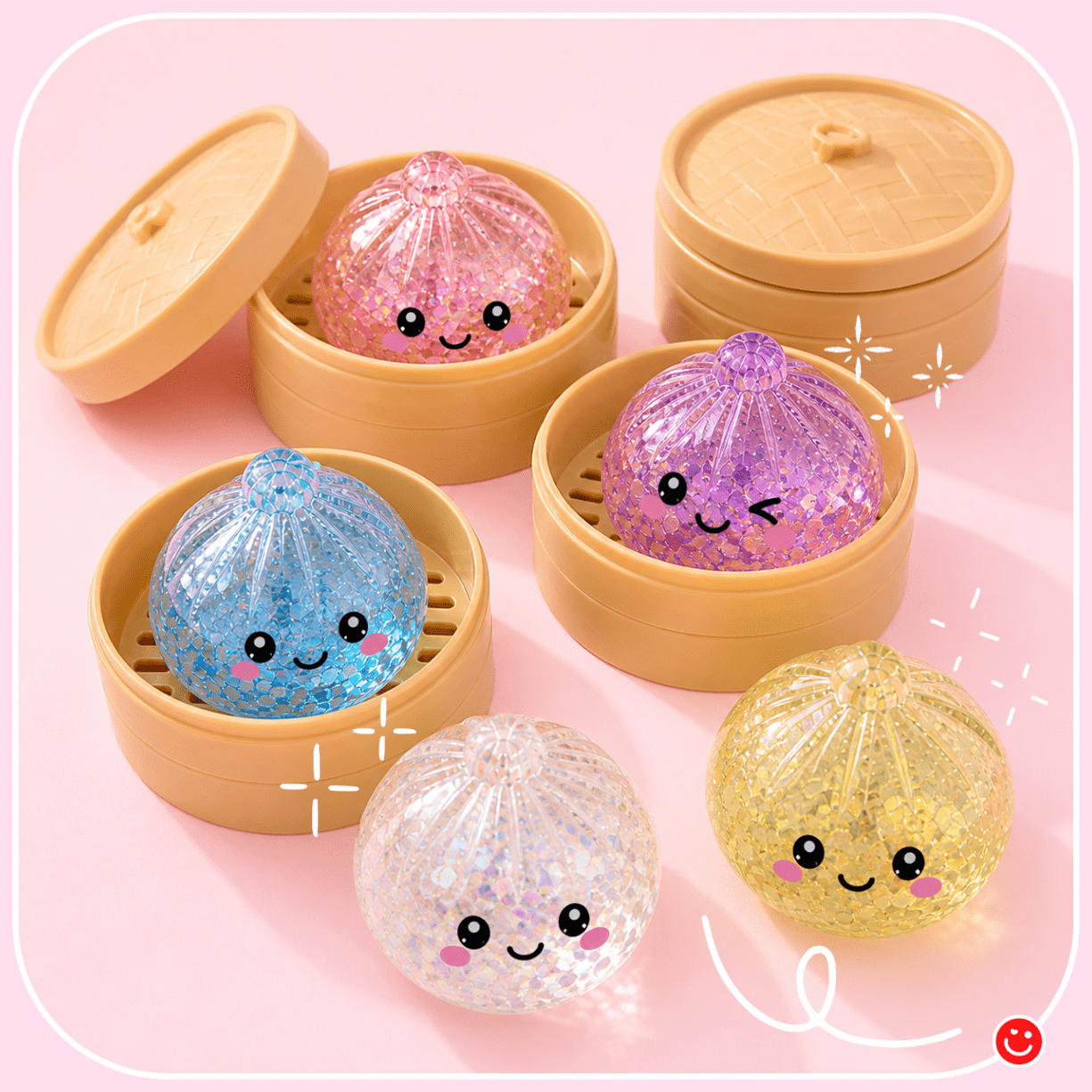Kawaii glitter dumpling squishy mystery pastel color squeeze glitter swirls - Overrated Korean Beauty & More