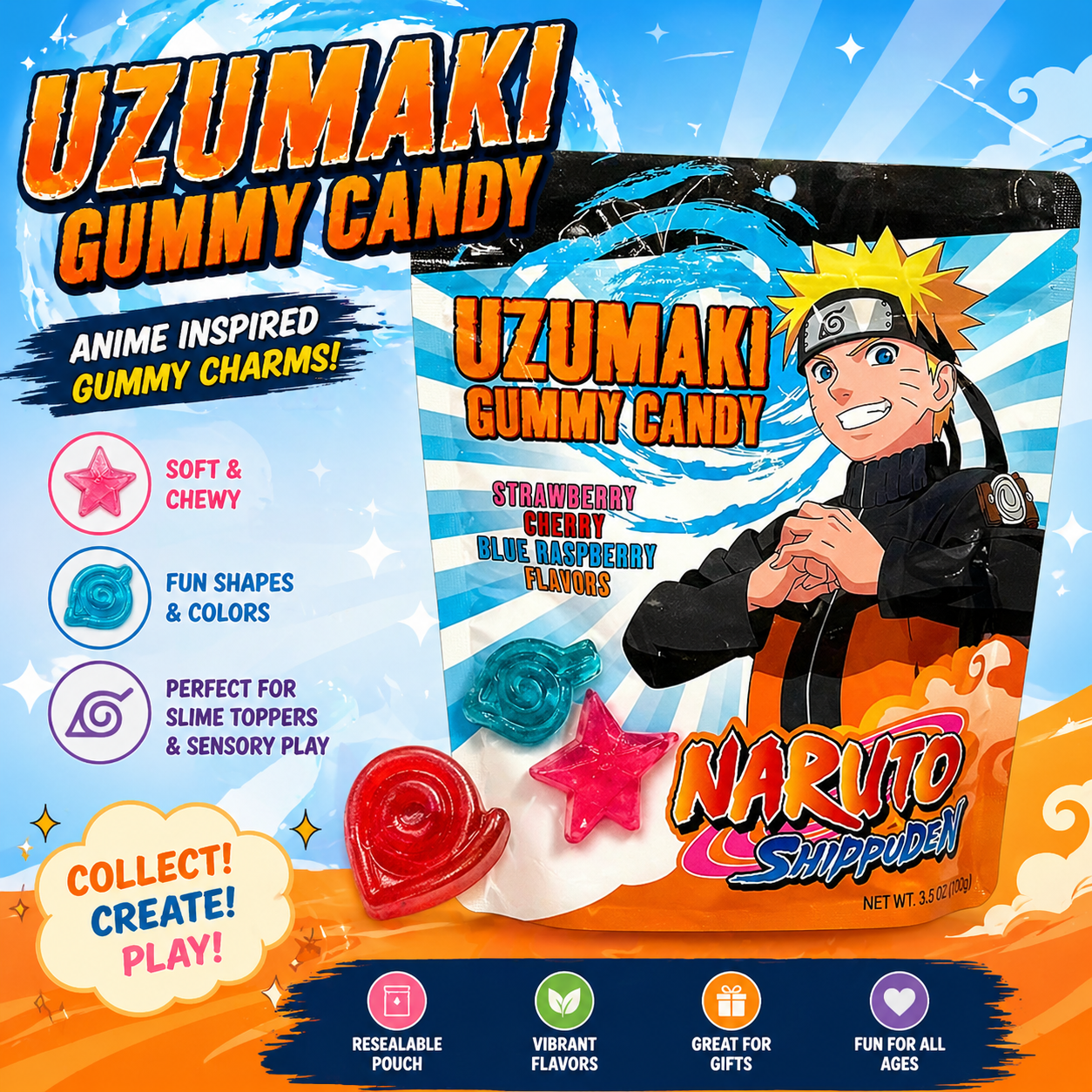 Naruto Shippuden anime gummy candy collectible snack pouch - Overrated Korean Beauty & More