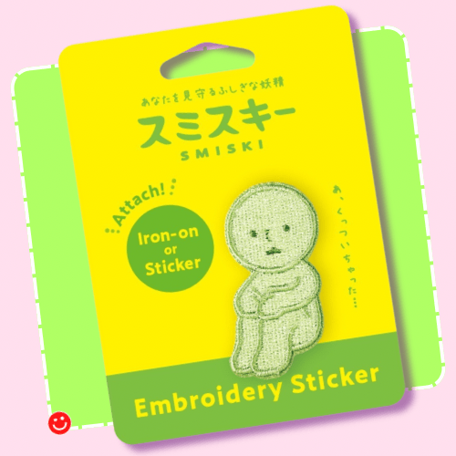 Smiski sticker Hugging Knees design embroidery detail - Overrated Korean Beauty & More