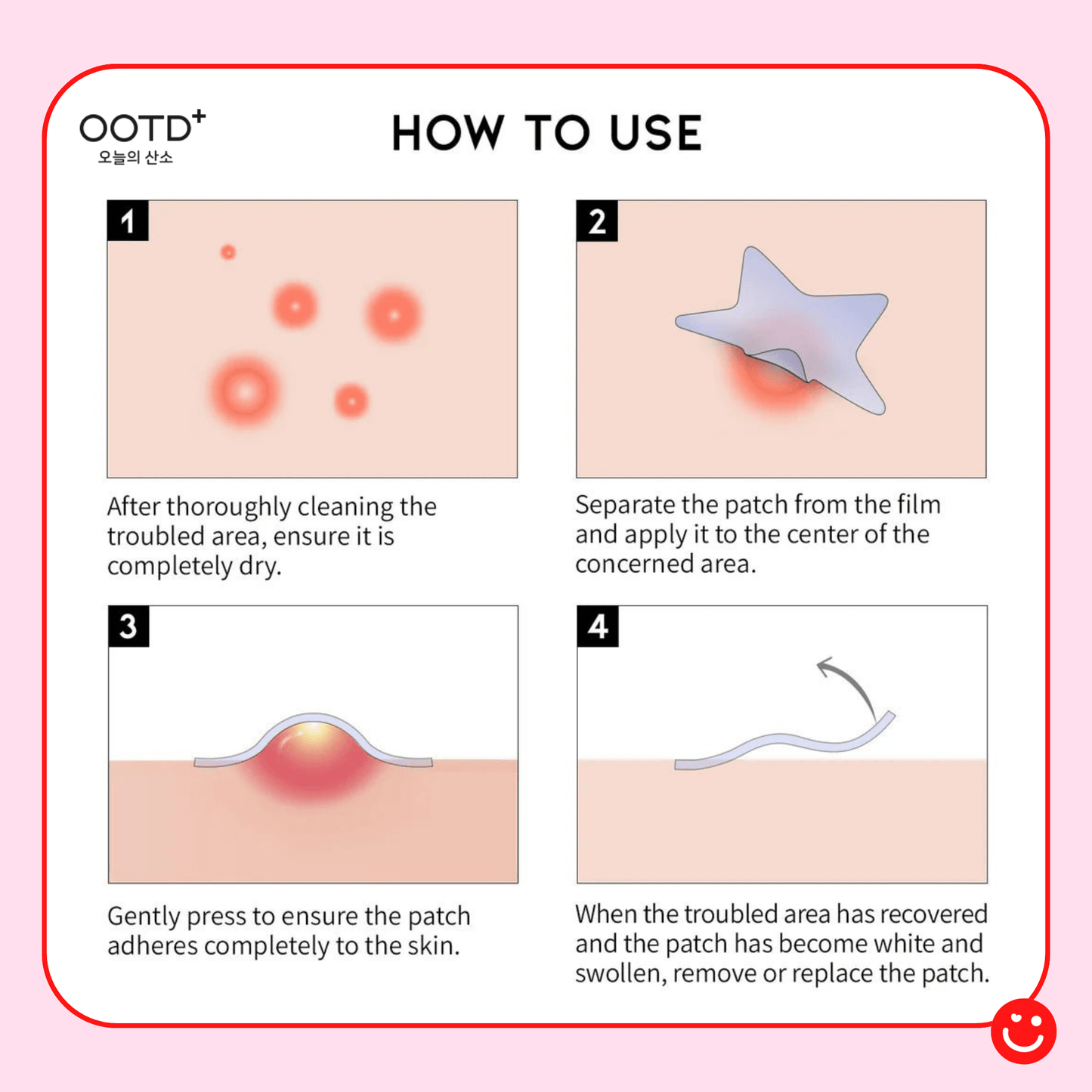 Korean acne spot patch OOTD Beauty Star how-to-use steps diagram - Overrated Korean Beauty & More