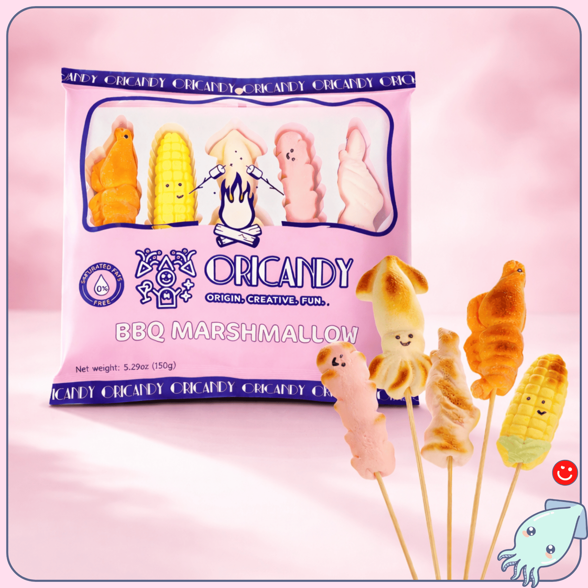 Korean candy snacks Oricandy BBQ marshmallow skewers front view package - Overrated Korean Beauty & More