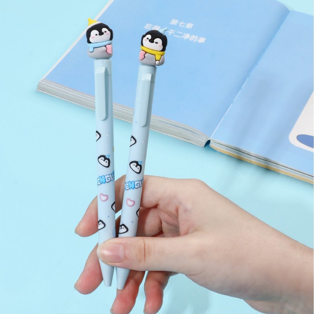 Penguin Sharing Pen 2 - Pack Kawaii Blue Gel Pens - OVERRATED