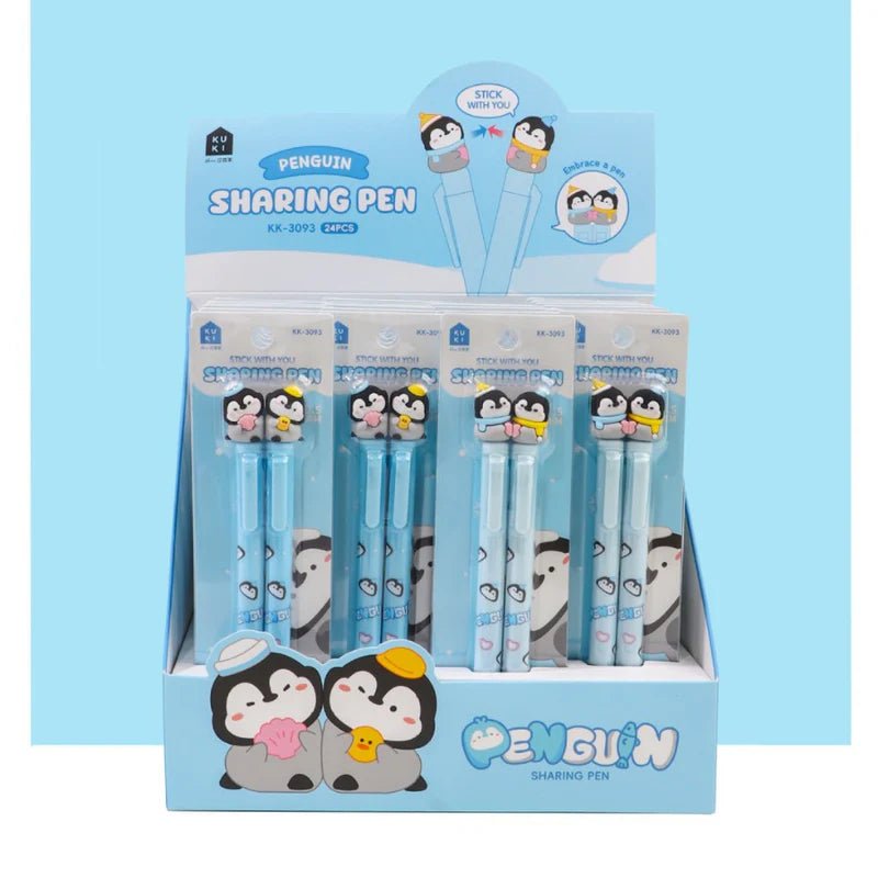 Penguin Sharing Pen 2 - Pack Kawaii Blue Gel Pens - OVERRATED