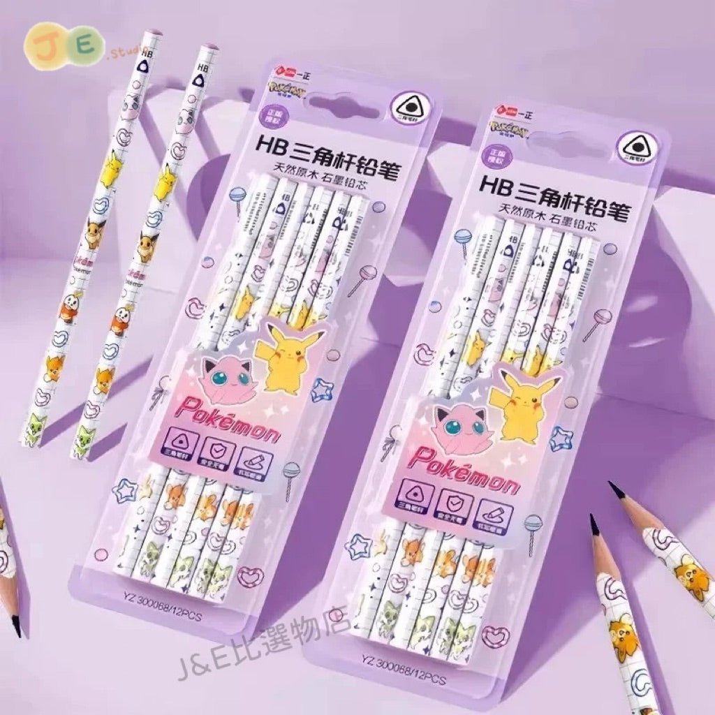 Pokemon pencil set triangular ergonomic pencils with kawaii character art pastel colors - Overrated Korean Beauty & More