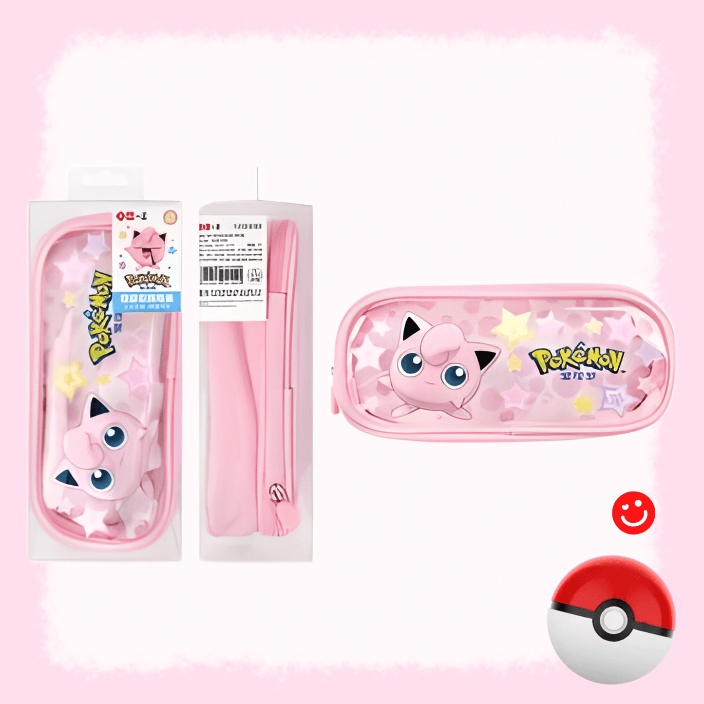 Jigglypuff pencil case Pokemon pink zipper kawaii stationery pouch front view - Overrated Korean Beauty & More
