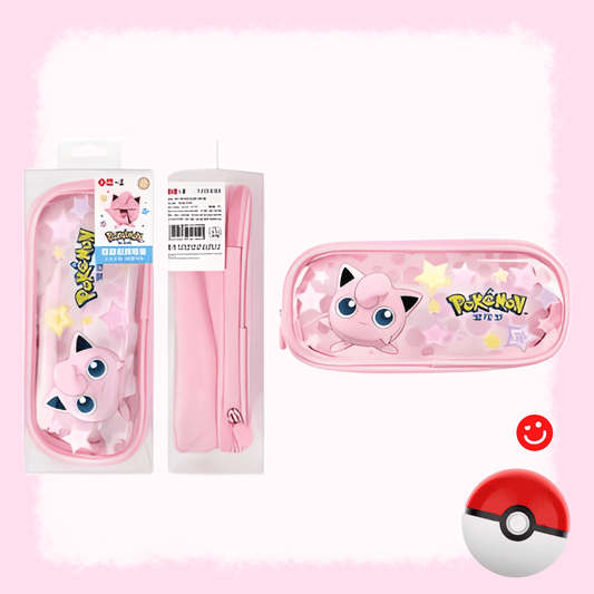 Jigglypuff pencil case Pokemon pink zipper kawaii stationery pouch front view - Overrated Korean Beauty & More