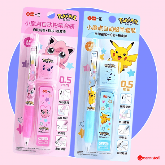 Pokemon mechanical pencil set kawaii Pikachu Jigglypuff pastel 0.5mm with eraser and refills - Overrated Korean Beauty & More