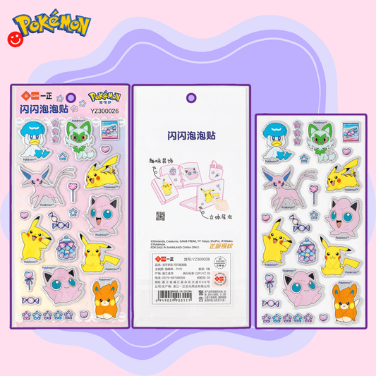 Kawaii Pokemon sticker sheet pastel characters puffy front view - Overrated Korean Beauty & More