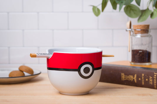 Pokemon Pokeball Ceramic Ramen Bowl With Chopsticks - OVERRATED