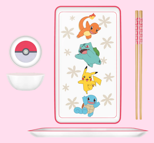 Pokemon Vertical Group Red Sun Boxed 3pc Ceramic Sushi Set - OVERRATED