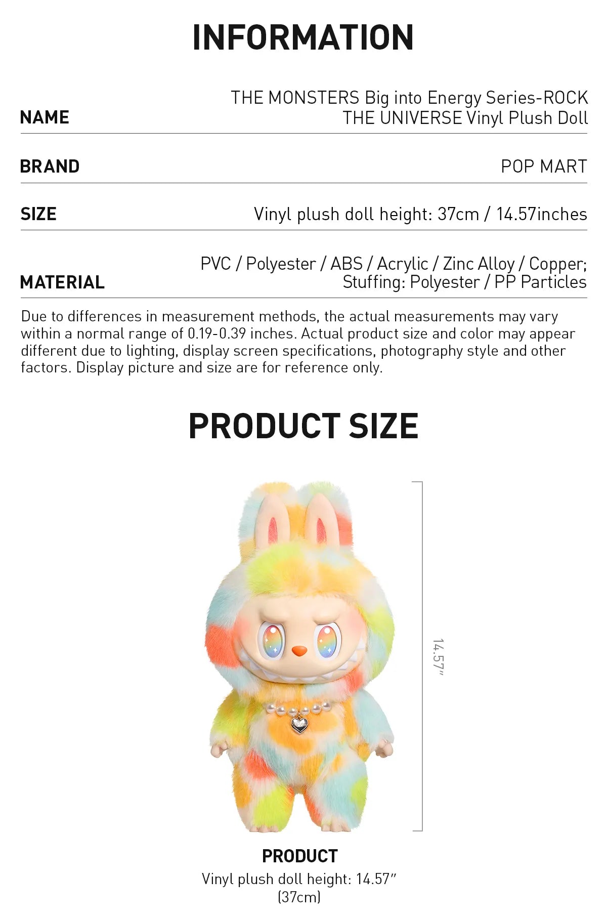 Pop Mart The Monsters Big into Energy Series - ROCK THE UNIVERSE Vinyl Plush Doll - OVERRATED