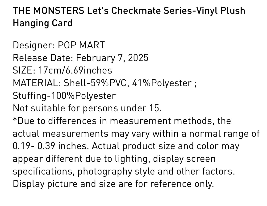 Pop Mart The Monsters Labubu Let’s Checkmate Series Vinyl Plush Hanging Card - OVERRATED
