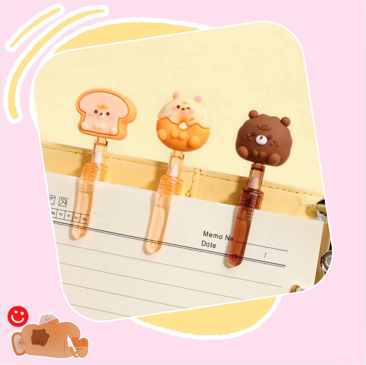 Kawaii gel pen Pupu Bakery sweet bread character design close up - Overrated Korean Beauty & More