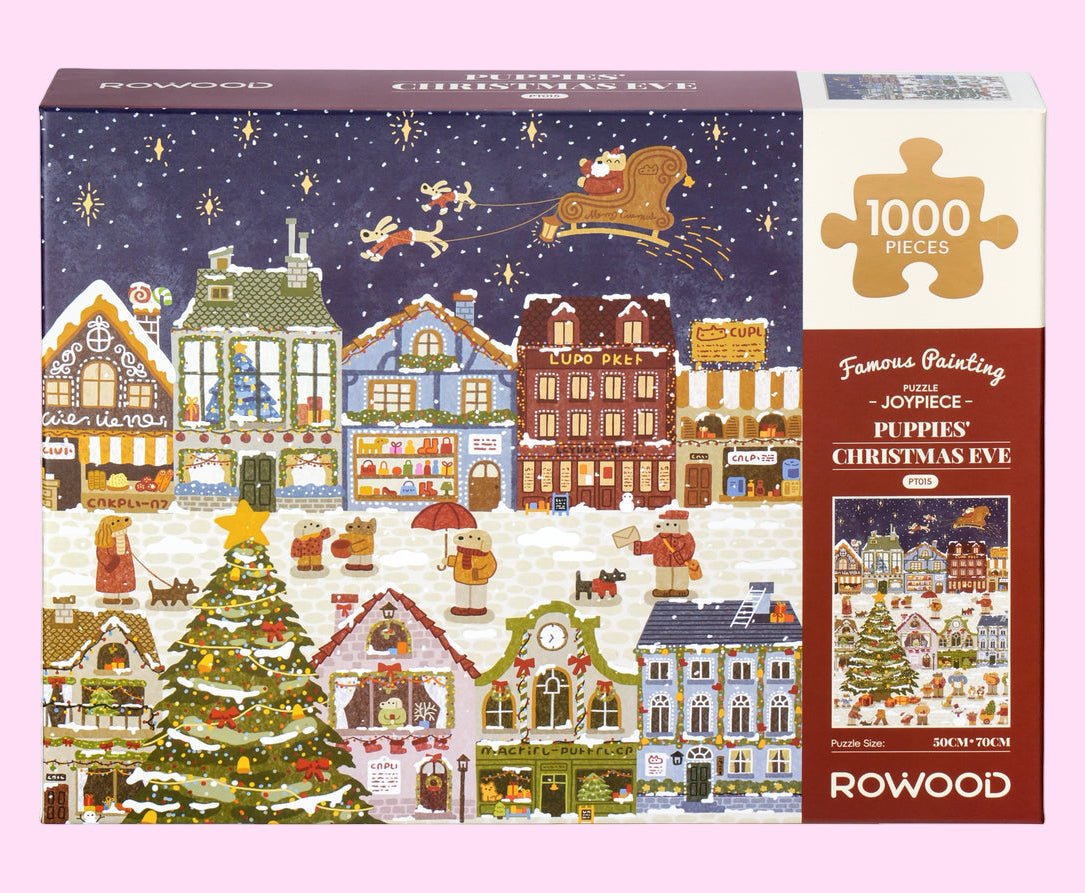 1000 piece jigsaw puzzle Robotime Puppies Christmas Eve holiday scene - Overrated Korean Beauty & More