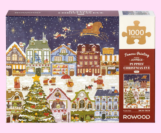1000 piece jigsaw puzzle Robotime Puppies Christmas Eve holiday scene - Overrated Korean Beauty & More